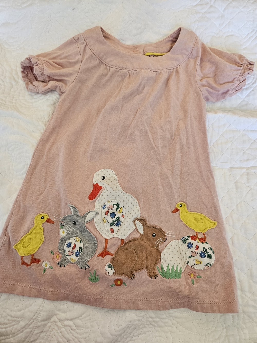Baby Boden Pink Embroidered Ducks, Chicks, Bunnies Appliqué Dress